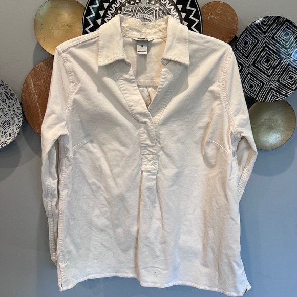 Duluth Trading Co. Tops - Duluth Trading Co Womens Cream Corduroy V-Neck Tunic Top Pullover Shirt Size M
